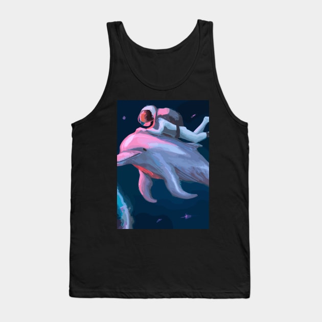 Astronaut riding on a Dolphin in Space Tank Top by maxcode